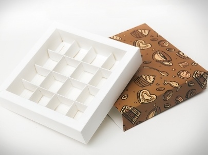 Коробка для конфет с ложементом ТЕМНЫЙ ФОН 18,5х18,5х4,2см
