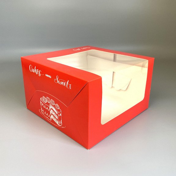 Коробка ЧИЗКЕЙК  25×25×10см КРАСНАЯ мелованный картон