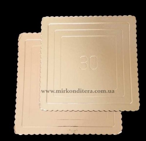 Подложка для торта бумажная квадратная с волнистым краем 28см (золото)