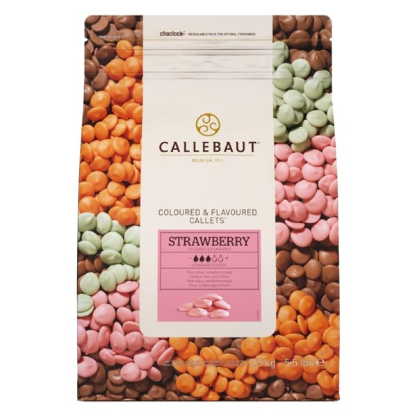 Розовый натуральный шоколад Callebaut со вкусом клубники 2,5кг в дропсах
