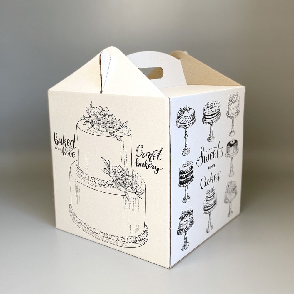 Коробка для торта 30×30×30см белая с рисунком